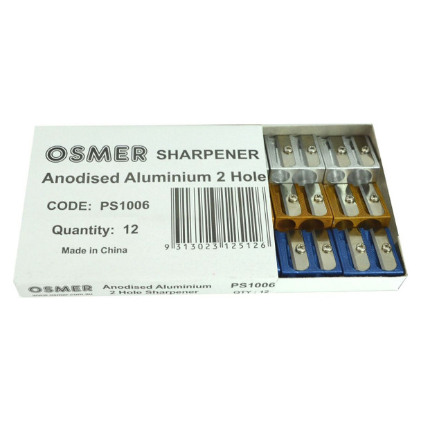 Osmer 2 Hole Sharpener Aluminium Metal Assorted Box of 12