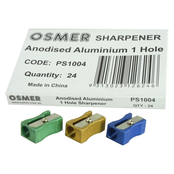 Osmer 1 Hole Aluminium Metal Sharpener Assorted Box of 24 | Mega Office Supplies