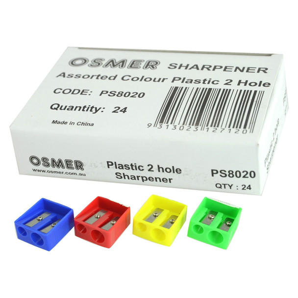 Osmer 2 Hole Plastic Sharpener Assorted Box of 24 | Mega Office Supplies