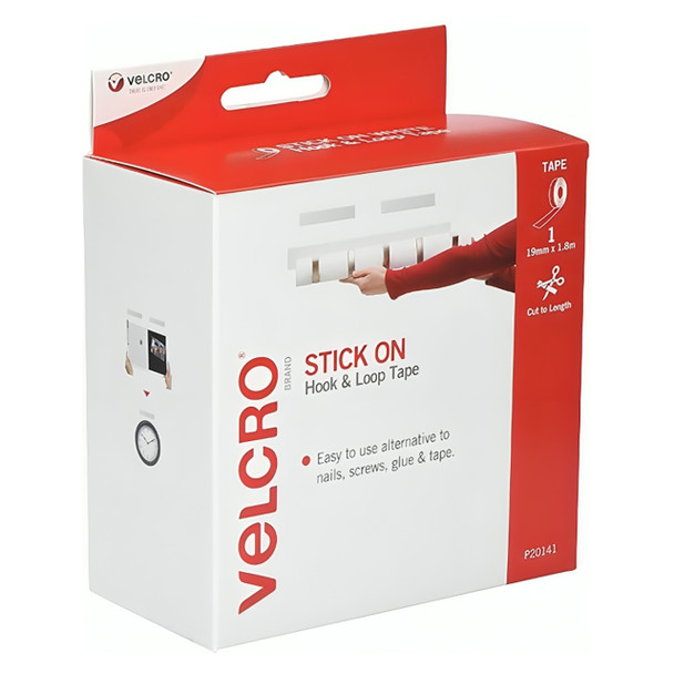 Osmer Velcro Brand Self Adhesive Strip Hook and Loop 19mm x 1.8m White | Mega Office Supplies