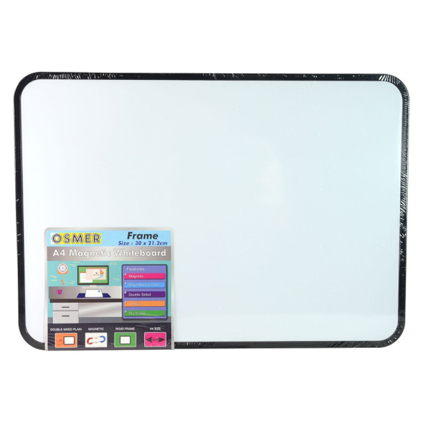 Osmer MDF Magnetic Whiteboard A4 Plain Double Sided with Frame Pack of 12 | Mega Office Supplies