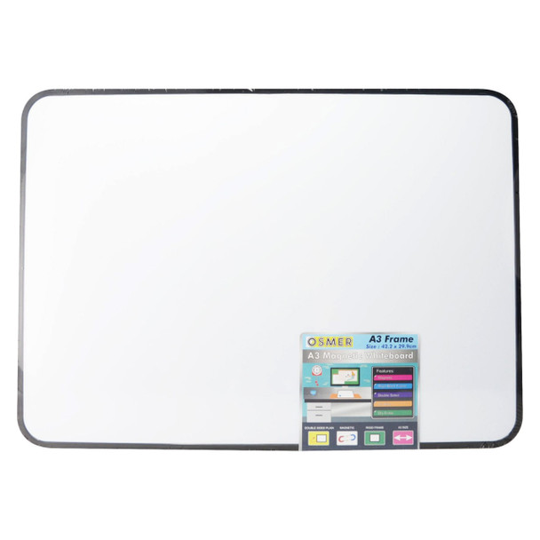 Osmer MDF Magnetic Whiteboard A3 Plain Double Sided with Frame Pack of 12 | Mega Office Supplies