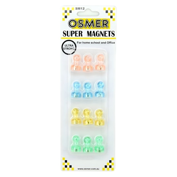 Osmer Super Magnets Assorted Colour Pack of 12