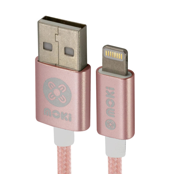 Moki Lightning to USB SynCharge Braided Cable 90cm Rose Gold | Mega Office Supplies
