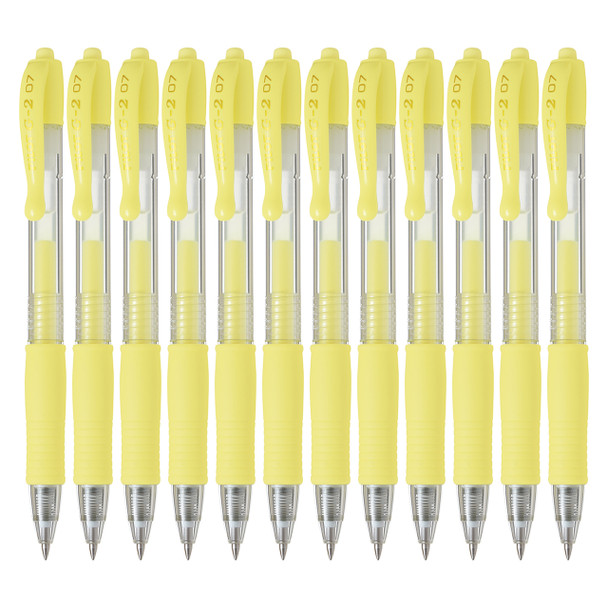 Pilot G2 Retractable Gel Pen Fine Pastel Yellow Box of 12 | Mega Office Supplies