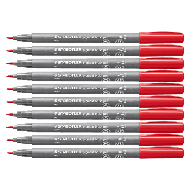 Staedtler 371 Pigment Arts Brush Pen Red Pack of 10 | Mega Office Supplies