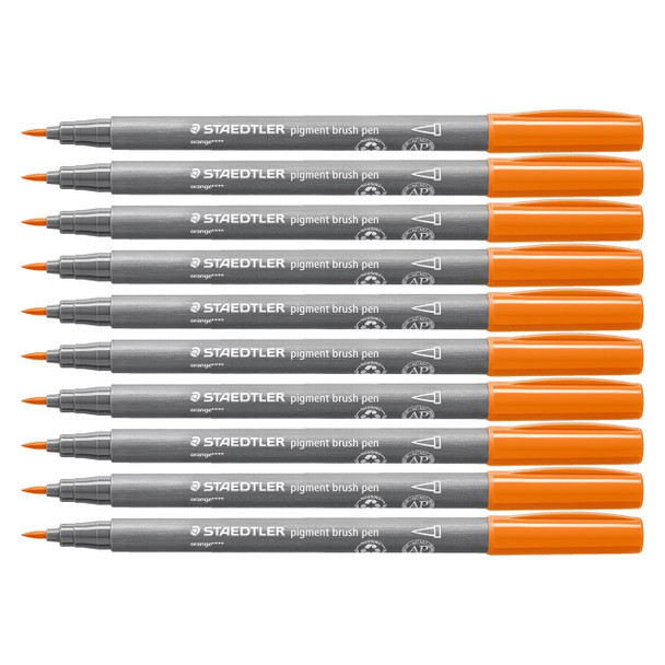 Staedtler 371 Pigment Arts Brush Pen Orange Pack of 10 | Mega Office Supplies Staedtler 371 Pigment Arts Brush Pen Orange Pack of 10 | Mega Office Supplies