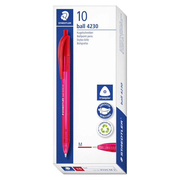 Staedtler 4230 M Retractable Triangular Ballpoint Pen Medium Red Pack of 10 | Mega Office Supplies