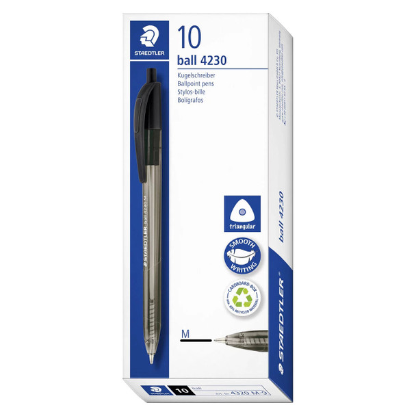 Staedtler 4230 M Retractable Triangular Ballpoint Pen Medium Black Pack of 10 | Mega Office Supplies