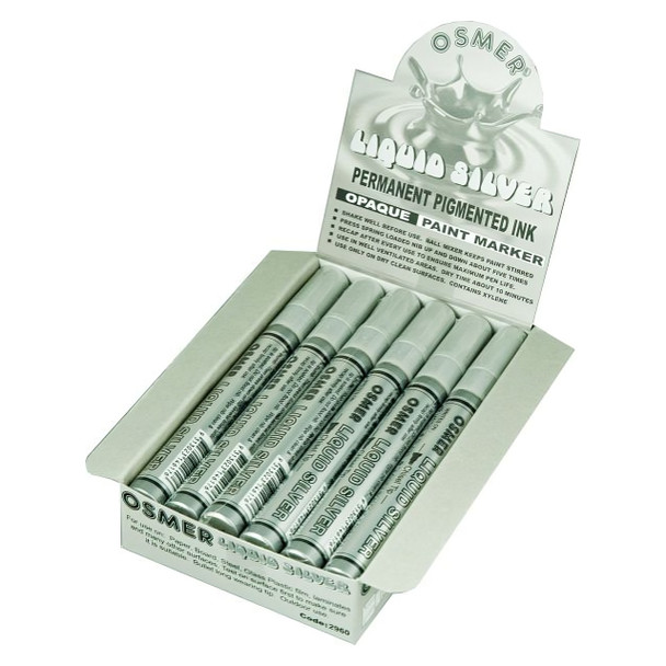 Osmer Opaque Paint Marker Chisel Tip Liquid Silver Box of 12 | Mega Office Supplies