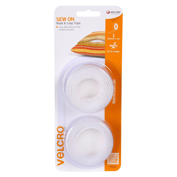 Osmer Velcro Brand Sew On Hook and Loop Tape 25mm x 1m White