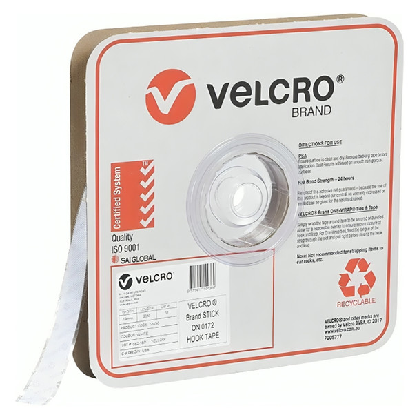 Osmer Velcro Brand Hook Only Strip 19mm x 25m White