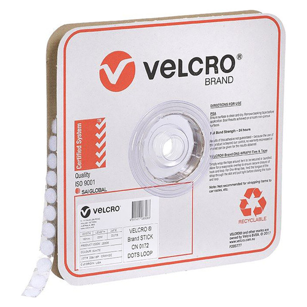 Osmer Velcro Brand Loop Only 16mm 1200 Spots White | Mega Office Supplies