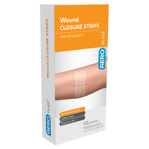 AeroPlast Wound Closure Strips 3 x 75mm Box/50 (5 Strips/Card) | Mega Office Supplies