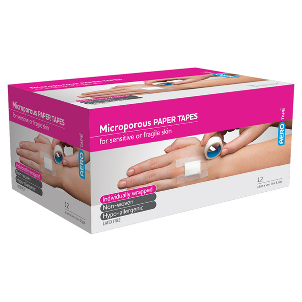 AeroTape White Microporous Paper Tape 2.5cm x 5m Box/12 | Mega Office Supplies