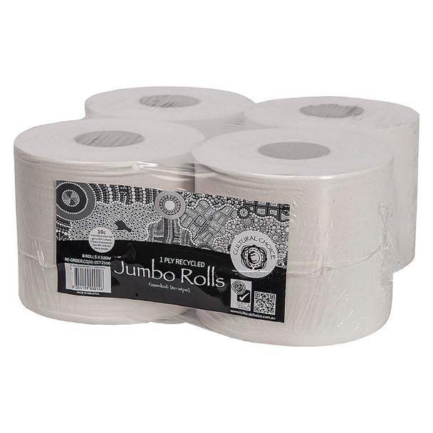 Cultural Choice Jumbo Roll Recycled 1 Ply 500m - Carton of 8 | Mega Office Supplies