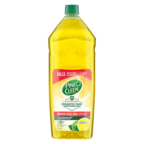 Pine O Cleen Antibacterial Liquid Disinfectant Lemon Lime 1.25L x 8 | Mega Office Supplies