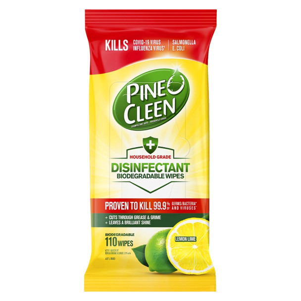 Pine O Cleen Disinfectant Wipes Lemon Lime 110 Pack Carton of 8