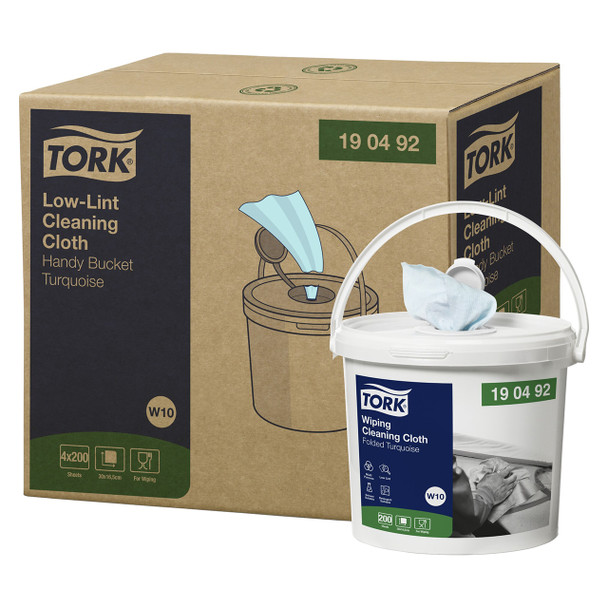 Tork Low-Lint Cleaning Cloth Handy Bucket W10 Turquoise 200s - Carton of 4 | Mega Office Supplies