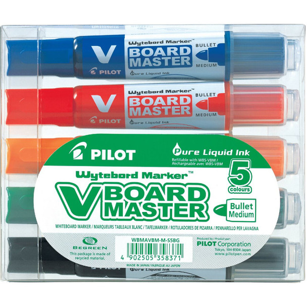 Pilot BegreeN V Board Master Medium Assorted Bullet Whiteboard Marker Pack of 5 with Holder Kit