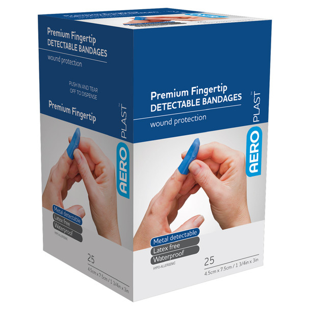 AeroPlast Premium Detectable Fingertip Dressing 7.5 x 4.5cm Box/25 (Pack of 6) | Mega Office Supplies