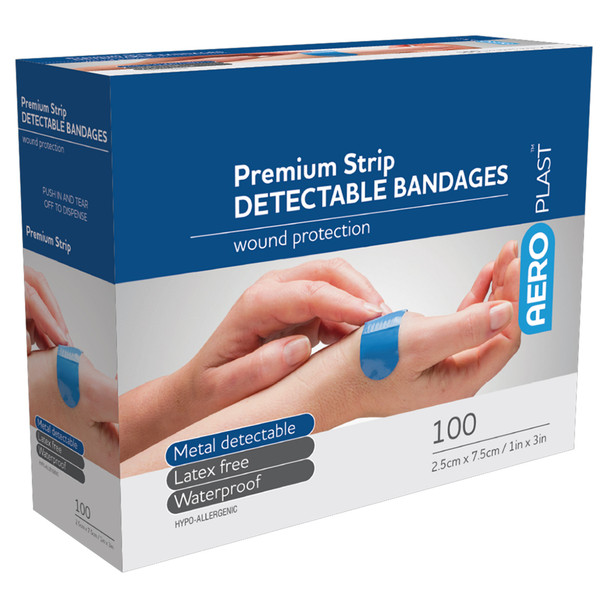 AeroPlast Premium Detectable X-Wide Strip 7.5 x 2.5cm Box/100 (Pack of 12) | Mega Office Supplies