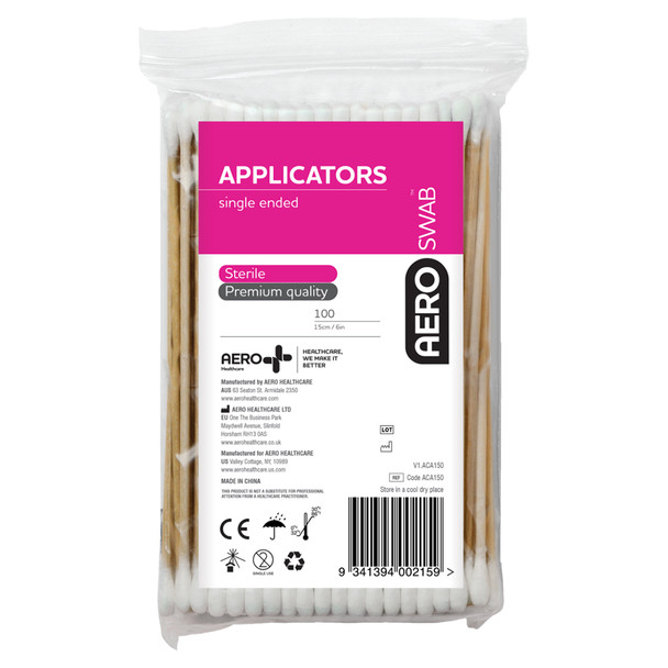 AeroSwab 15cm Single End Applicators Bag/100 (Pack of 24) | Mega Office Supplies