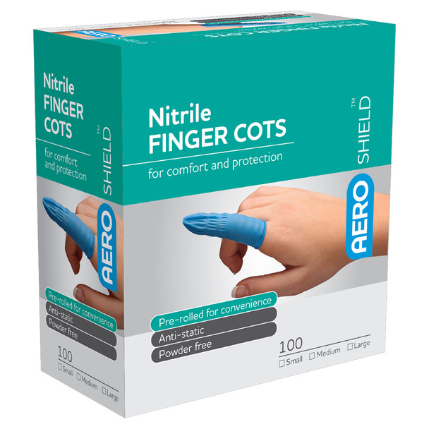 AeroShield Medium Nitrile Finger Cots Box/100 | Mega Office Supplies