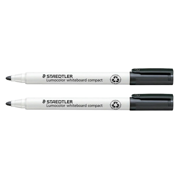 Staedtler Whiteboard Compact Marker Bullet Point Lumocolor plus Eraser Black Pack 2 | Mega Office Supplies