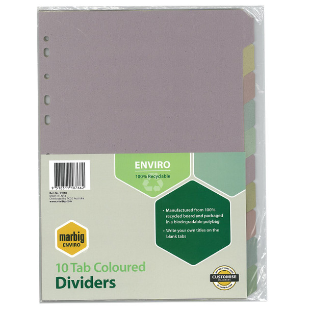 Marbig Enviro Indices and Dividers 10 Tab Manilla A4 Multi Colour
