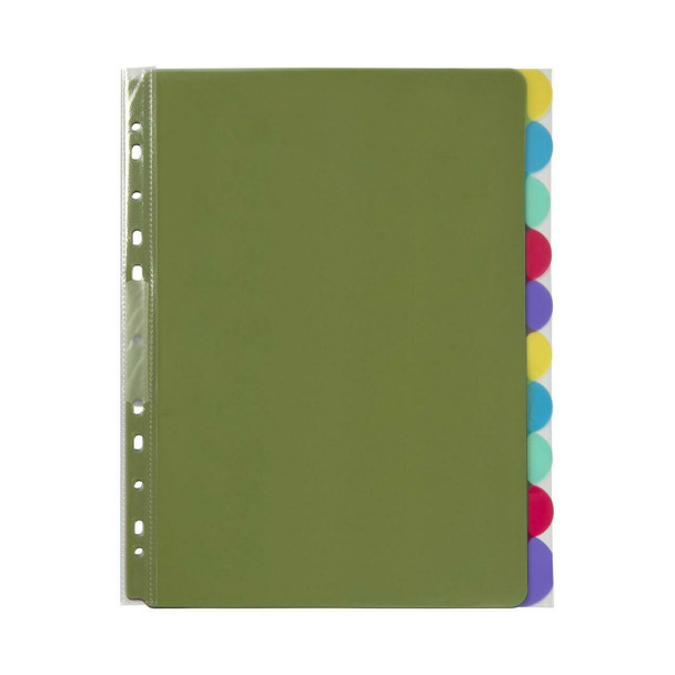 Marbig Professional A4 Indices and Dividers 10 Tab PP Extra Wide Multi Colour Box of 10