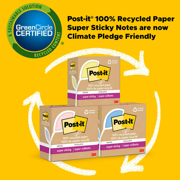 Post-it Wanderlust Pastels Super Sticky Notes are made from 100% recycled paper. Packaging and notes are curbside recyclable for eco-friendly organisation.