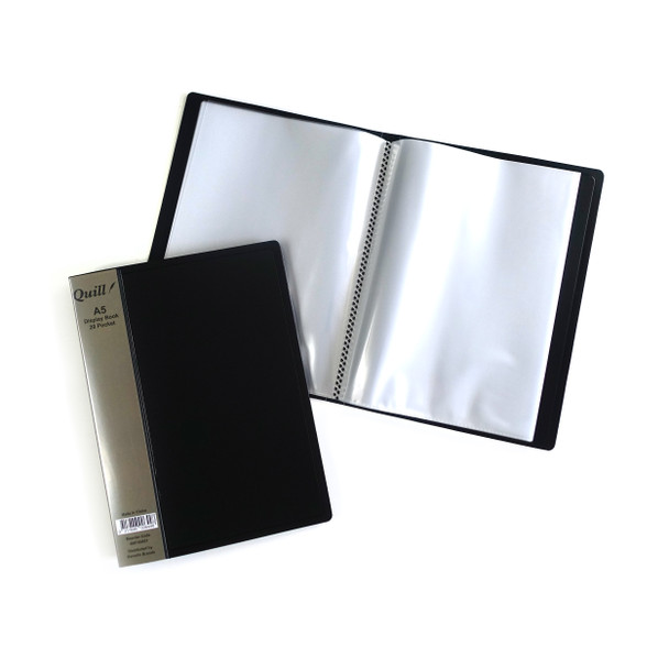 Quill Black Display Book Fixed PP A5 20 Pockets Portrait Pack of 10
