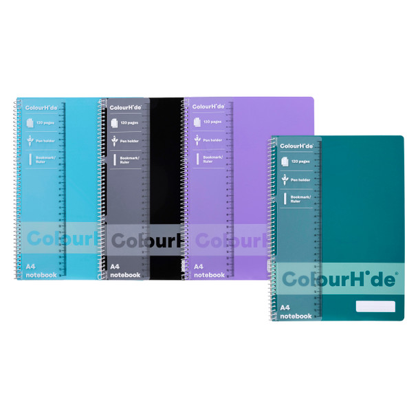 ColourHide Notebook A4 120 Page Assorted Pack 4 | Mega Office Supplies