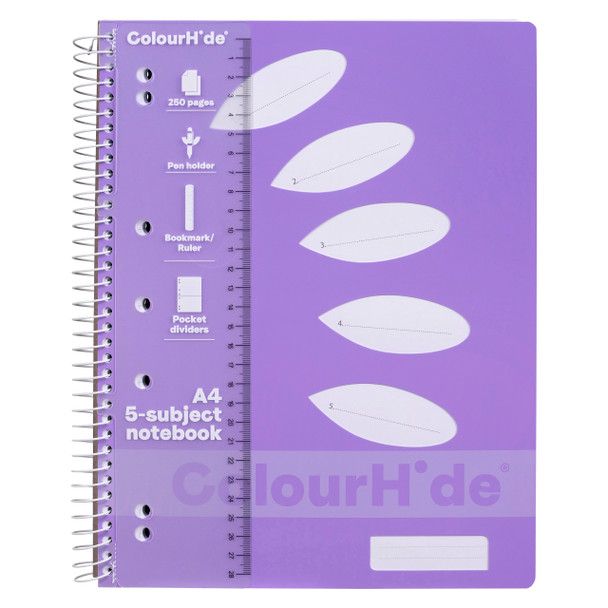 ColourHide 5 Subject Book A4 250 Page Lavender Pack 5 | Mega Office Supplies