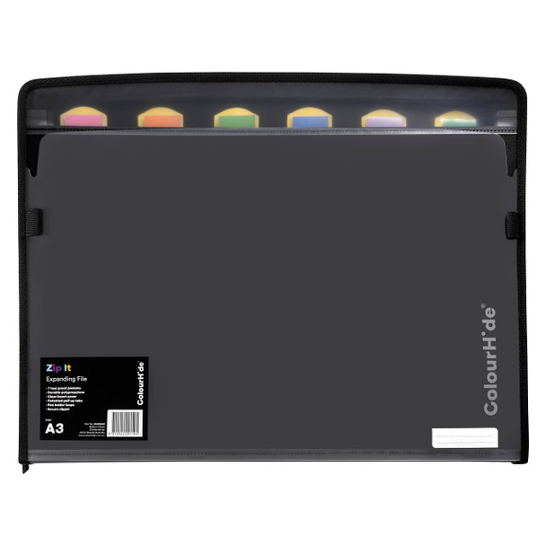 ColourHide A3 Expanding File Black Zip It | Mega Office Supplies