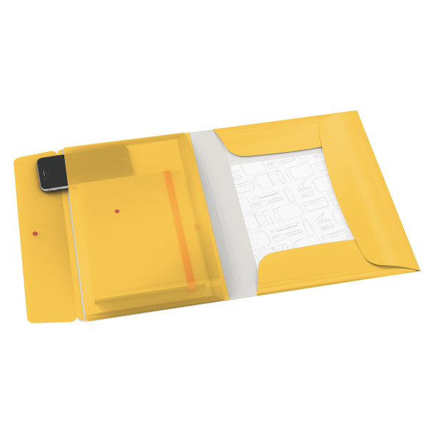 Leitz 3 Flap Folder with Pocket A4 Yellow Cosy Pack of 10 | Mega Office Supplies