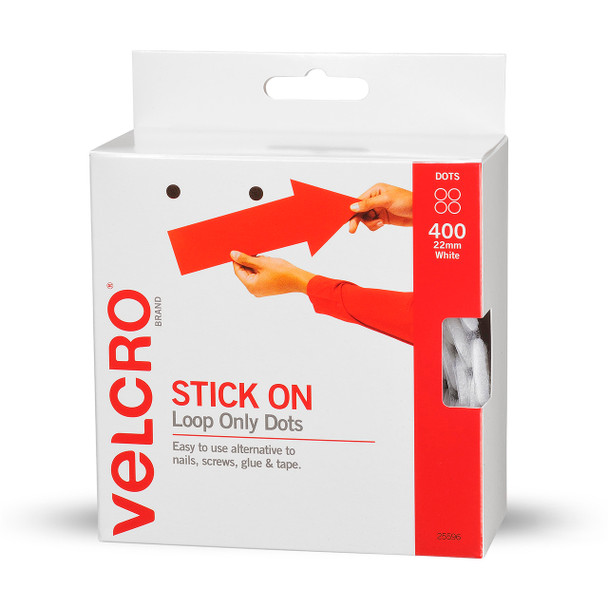 Velcro Stick On Loop Only Dots 22mm White 400 Dots | Mega Office Supplies