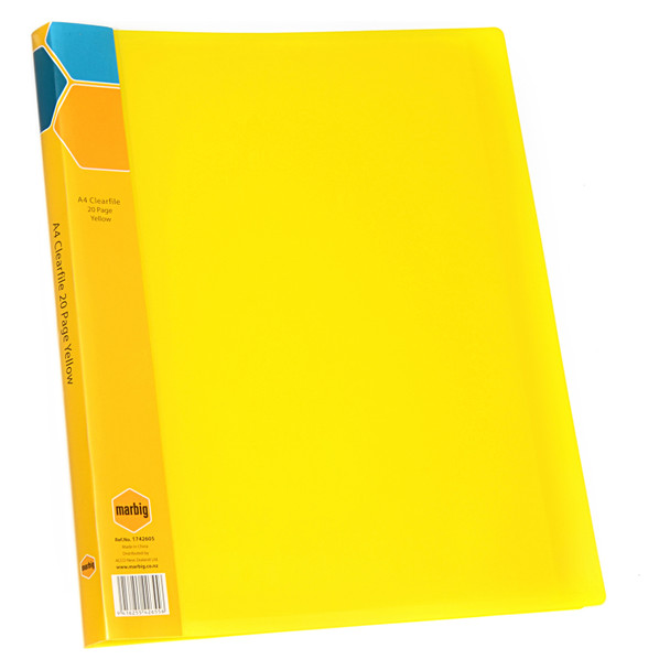 Marbig Display Book Fixed Pocket 20 Page A4 Yellow