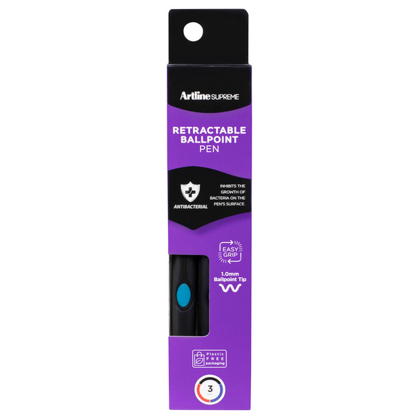 Artline Supreme Retractable Antibacterial Ballpoint Pen 1.0mm Core Assorted Pack 3 - Box of 12 | Mega Office Supplies