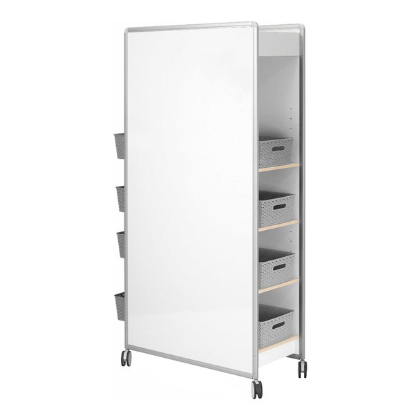 Visionchart Huddle Double-Sided Mobile Whiteboard with Extra 2 Shelves + 10 Storage Basket | Mega Office Supplies