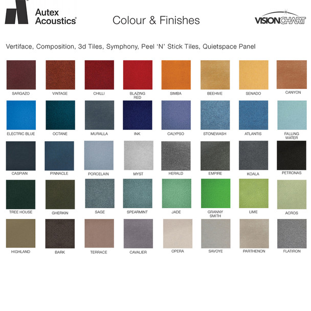 Visionchart Pack of 6 Peel 'n' Stick Acoustic Wall Tiles 600 x 600mm Cavalier | Mega Office Supplies