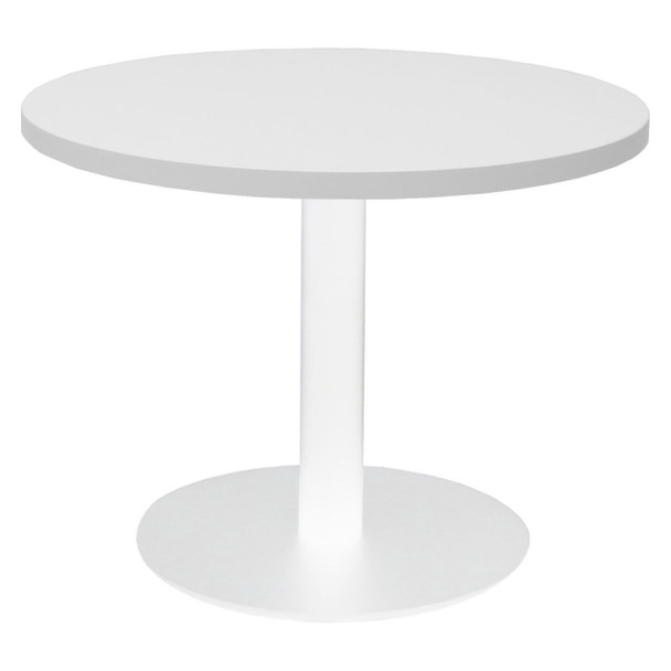 Rapidline Round Coffee Table with Flat Disc Base Natural White Top / White Base | Mega Office Supplies