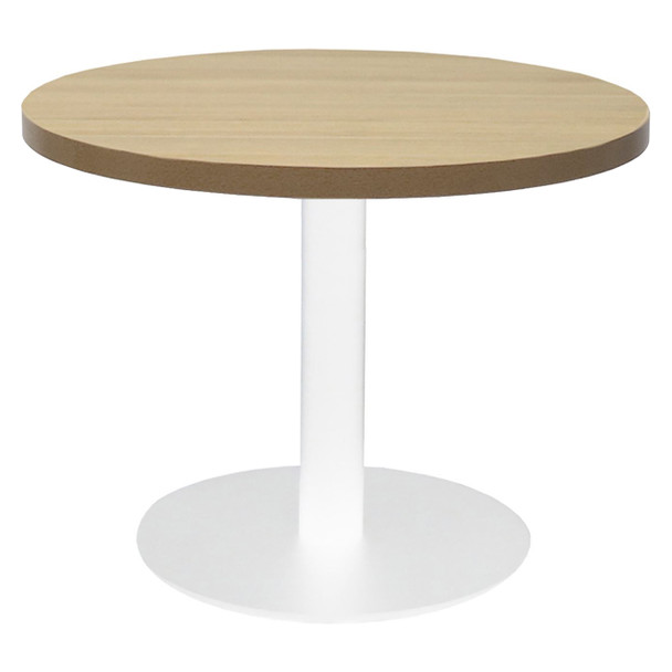 Rapidline Round Coffee Table with Flat Disc Base Natural Oak Top / White Base | Mega Office Supplies