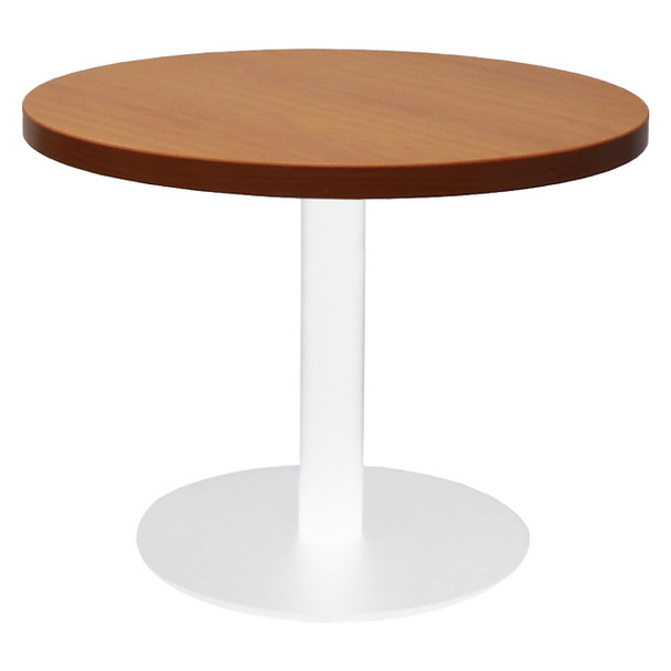 Rapidline Round Coffee Table with Flat Disc Base Cherry Top / White Base | Mega Office Supplies