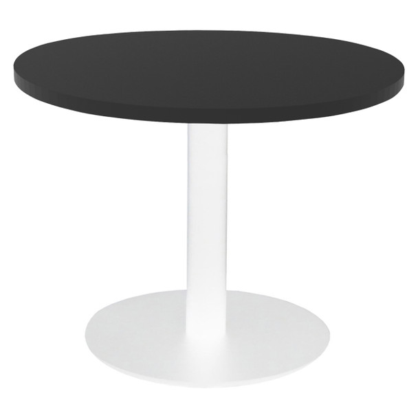 Rapidline Round Coffee Table with Flat Disc Base Black Top / White Base | Mega Office Supplies