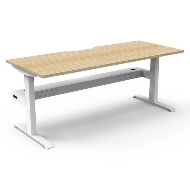 Rapidline Boost Static Single Sided Workstation with Cable Tray 1200mm W Natural Oak Top / White Frame | Mega Office Supplies