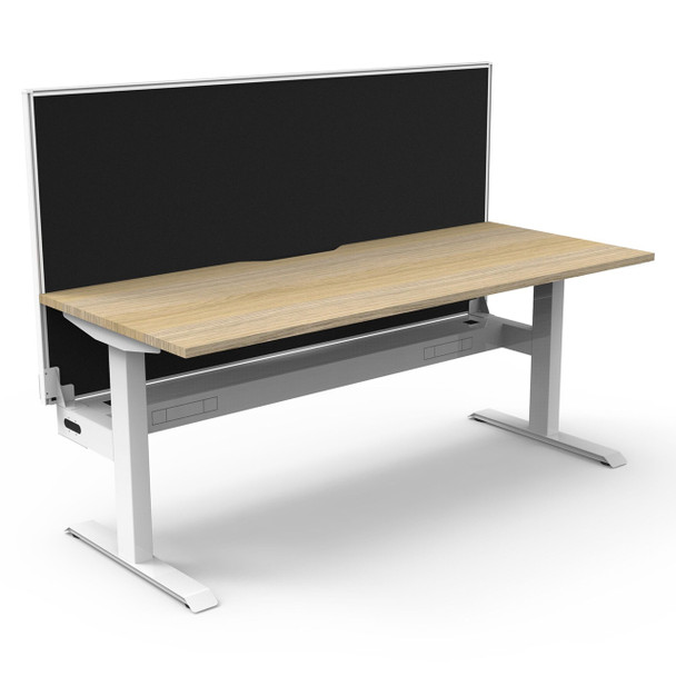 Rapidline Boost Static Single Sided Workstation with Screen and Cable Tray 1200mm W Natural Oak Top / White Frame | Mega Office Supplies
