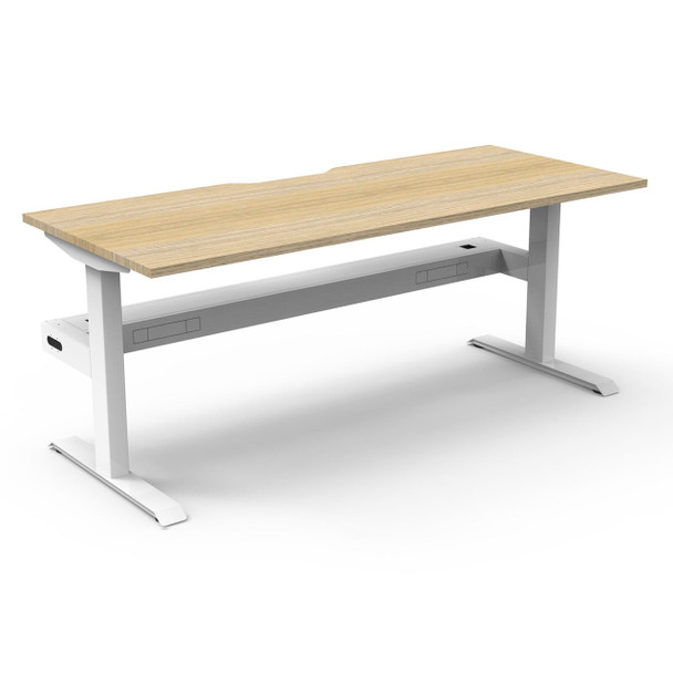Rapidline Boost Static Single Sided Workstation with Cable Tray 1500mm W Natural Oak Top / White Frame | Mega Office Supplies
