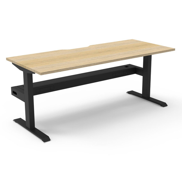 Rapidline Boost Static Single Sided Workstation with Cable Tray 1500mm W Natural Oak Top / Black Frame | Mega Office Supplies